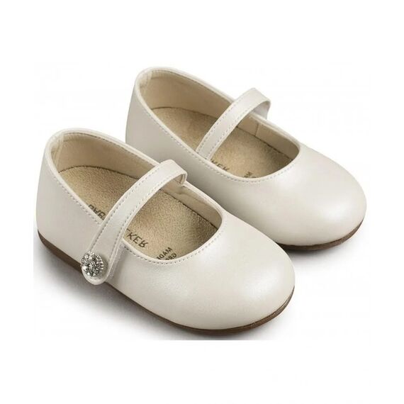 Babywalker Γοβάκι Μονή Μπαρέτα με Στρασένιο Κουμπάκι BS3502  Εκρού - Βαπτιστικό Παπούτσι για Κορίτσι στο Oneirokosmos