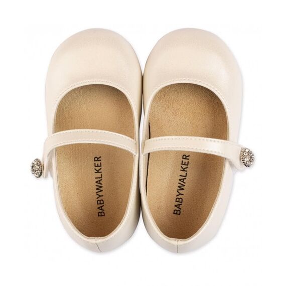 Babywalker Γοβάκι Μονή Μπαρέτα με Στρασένιο Κουμπάκι BS3502  Εκρού - Βαπτιστικό Παπούτσι για Κορίτσι στο Oneirokosmos