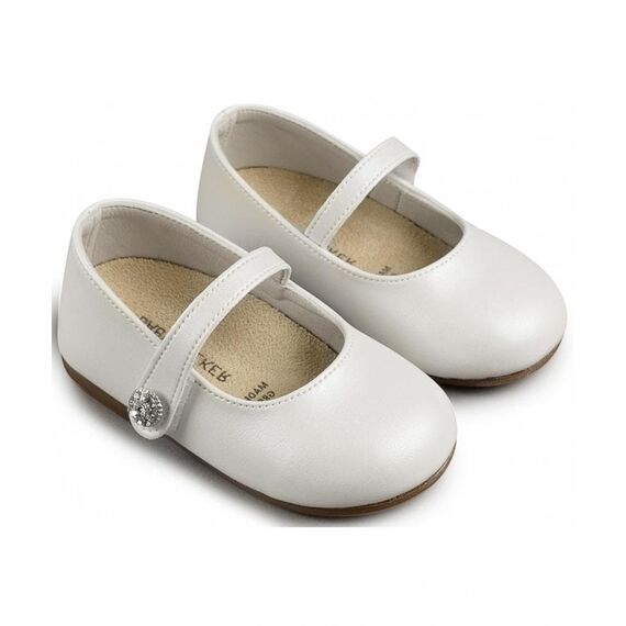 Babywalker Γοβάκι Μονή Μπαρέτα με Στρασένιο Κουμπάκι BS3502  Λευκό - Βαπτιστικό Παπούτσι για Κορίτσι στο Oneirokosmos