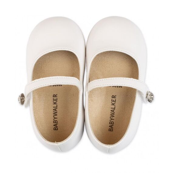 Babywalker Γοβάκι Μονή Μπαρέτα με Στρασένιο Κουμπάκι BS3502  Λευκό - Βαπτιστικό Παπούτσι για Κορίτσι στο Oneirokosmos