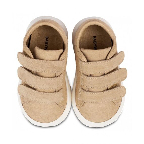 Babywalker Μονόχρωμο Σνίκερ με Τριπλή Μπαρέτα Χρατς BW4254 Μπεζ - Βαπτιστικό Παπούτσι για Αγόρι στο Oneirokosmos