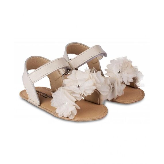 Babywalker Πέδιλο με Chiffon Λουλούδια ΜΙ1633 Εκρού - Βαπτιστικό Παπούτσι για Κορίτσι στο Oneirokosmos
