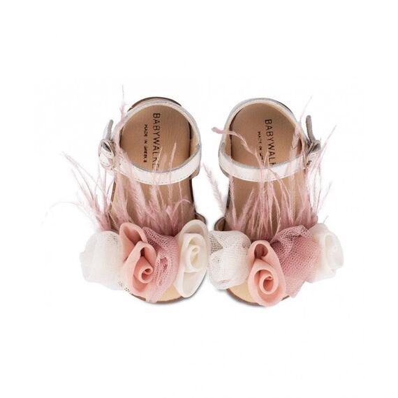 Babywalker Πέδιλο Διακοσμημένο με Λουλούδια και Φτερά PRI2616 Εκρού-Ροζ - Βαπτιστικό Παπούτσι για Κορίτσι στο Oneirokosmos