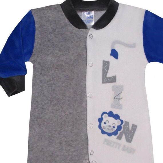 Pretty Baby Βρεφικό Βελουτέ Φορμάκι για Αγόρι Lion Γκρι-Κρεμ - Φορμάκια στο Oneirokosmos