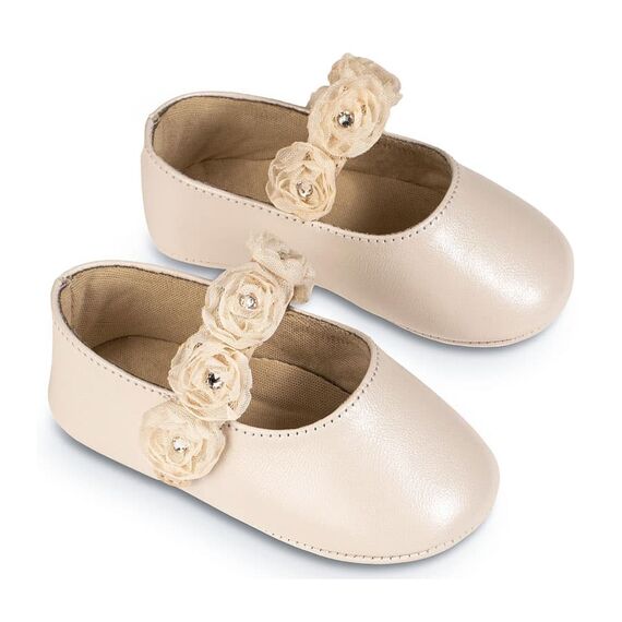 Babywalker Γοβακι Μονή Μπαρέτα με Chiffon Λουλούδια MI1638 Εκρού - Βαπτιστικό Παπούτσι για Κορίτσι στο Oneirokosmos