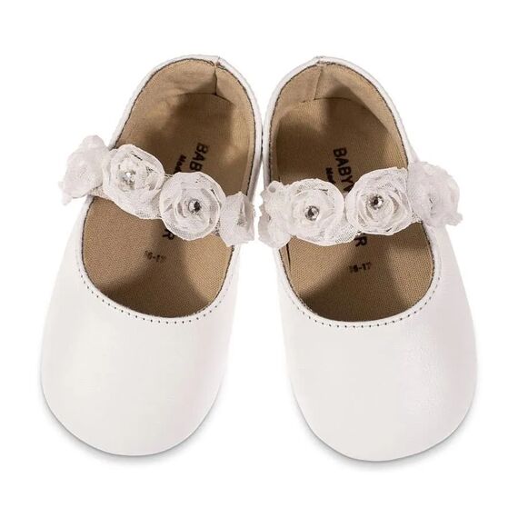 Babywalker Γοβακι Μονή Μπαρέτα με Chiffon Λουλούδια MI1638 Λευκό - Βαπτιστικό Παπούτσι για Κορίτσι στο Oneirokosmos