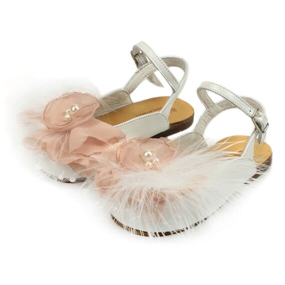 Babywalker Δερμάτινο Σαμπό με Χειροποίητο Λουλούδι EXC5772 Εκρού Ροζ - Βαπτιστικό Παπούτσι για Κορίτσι στο Oneirokosmos