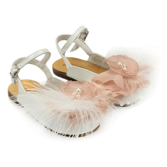 Babywalker Δερμάτινο Σαμπό με Χειροποίητο Λουλούδι EXC5772 Εκρού Ροζ - Βαπτιστικό Παπούτσι για Κορίτσι στο Oneirokosmos