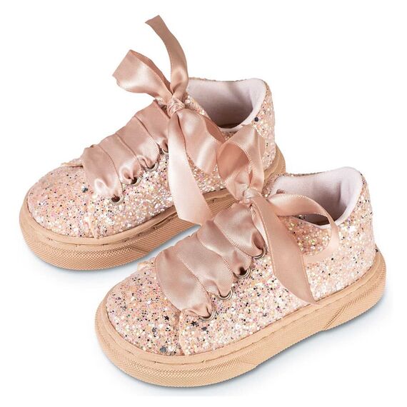 Babywalker Δετό Σνίκερ απο Γκλίτερ Ύφασμα EXC5856 Νουντ - Βαπτιστικό Παπούτσι για Κορίτσι στο Oneirokosmos