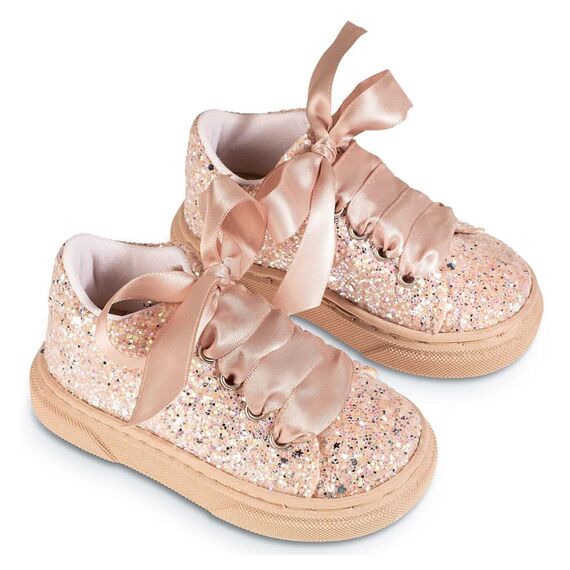 Babywalker Δετό Σνίκερ απο Γκλίτερ Ύφασμα EXC5856 Νουντ - Βαπτιστικό Παπούτσι για Κορίτσι στο Oneirokosmos