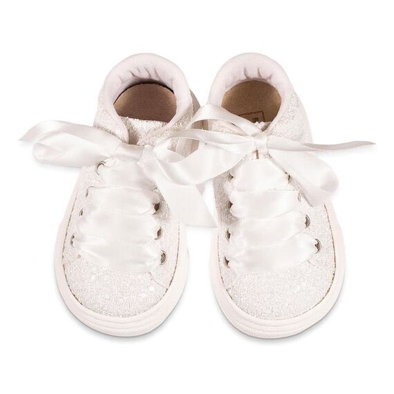 Babywalker Δετό Σνίκερ απο Γκλίτερ Ύφασμα EXC5856 Λευκό - Βαπτιστικό Παπούτσι για Κορίτσι στο Oneirokosmos