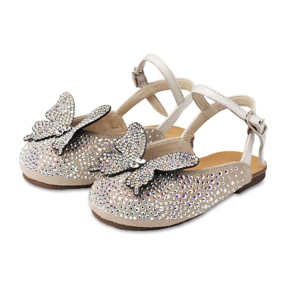 Babywalker Σαμπό Διακοσμημένο Ολόγυρα με Στρας και Πεταλούδα EXC5857 Εκρού - Βαπτιστικό Παπούτσι για Κορίτσι στο Oneirokosmos