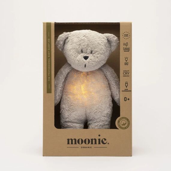 Moonie: Παιχνίδι Ύπνου The Humming Bear Grey Natur από Οργανικό Βαμβάκι με Αισθητήρα Κλάματος M-GRN - Δώρα στο Oneirokosmos