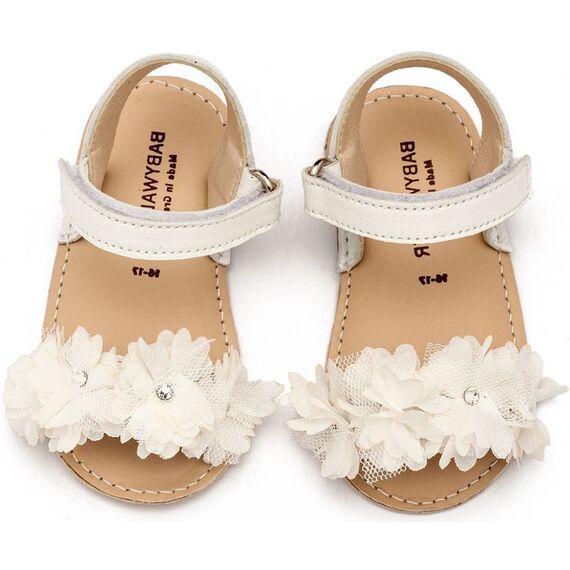 Babywalker Πέδιλο με Chiffon Λουλούδια ΜΙ1633 Λευκό - Βαπτιστικό Παπούτσι για Κορίτσι στο Oneirokosmos
