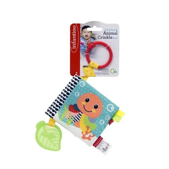 Infantino Κρεμαστό Μαλακό Βιβλίο Link & Squeak Animal Crinkle Book B-315201-00 - Βρεφικά Παιχνίδια στο Oneirokosmos