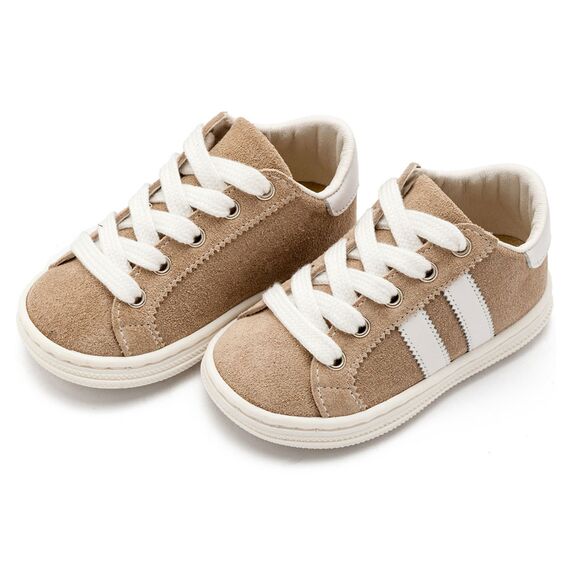 Babywalker Δετά Δίχρωμα Σνίκερς  BS3086 Μπεζ Λευκό - Βαπτιστικό Παπούτσι για Αγόρι στο Oneirokosmos