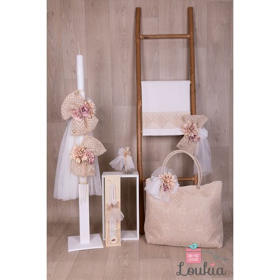 Loukia Χειροποίητο Σετ Βάπτισης  Λουλούδια για Κορίτσι VAP600L - Για Κορίτσι στο Oneirokosmos