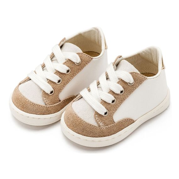 Babywalker Δερμάτινο Δετό Sneakers PRΙ2120 Λευκό Μπεζ - Βαπτιστικό Παπούτσι για Αγόρι στο Oneirokosmos