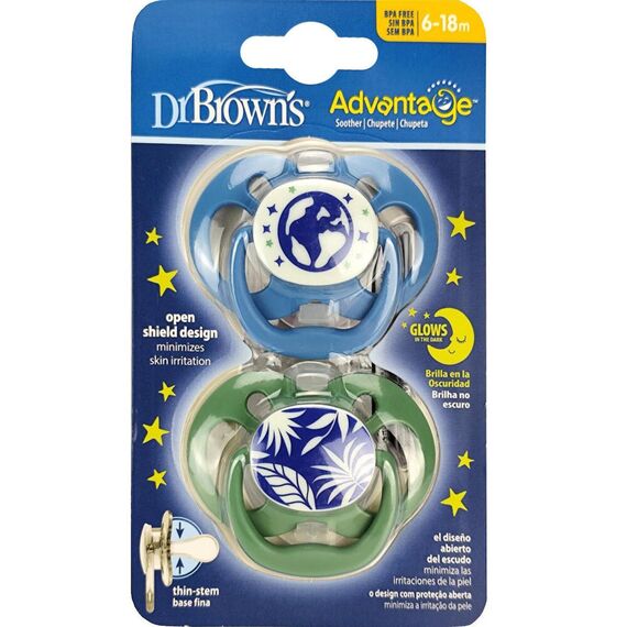Dr.Brown's Advantage Night Σιλικόνης Πιπίλα 6-18m Blue 2τμχ PA22004 - Πιπίλες στο Oneirokosmos