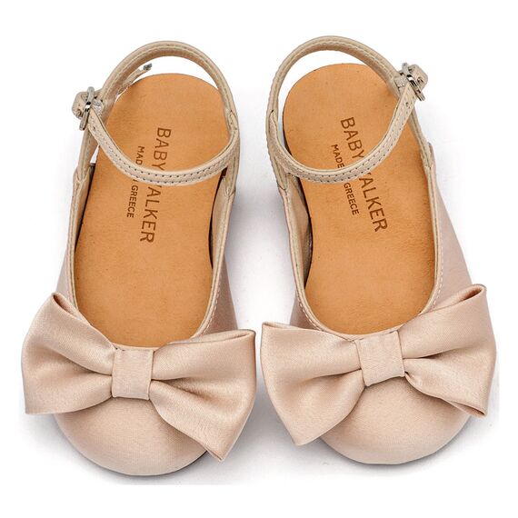 Babywalker Γαλλικό Σαμπό με Σατέν Φιόγκο  BW4855 Μπεζ - Βαπτιστικό Παπούτσι για Κορίτσι στο Oneirokosmos