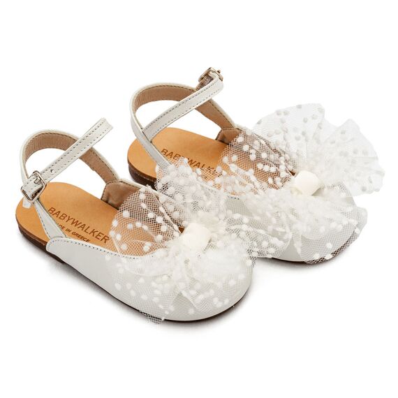 Babywalker Γαλλικό Σαμπό με Χειροποίητο Τούλινο Φιόγκο BW4859 Εκρού - Βαπτιστικό Παπούτσι για Κορίτσι στο Oneirokosmos