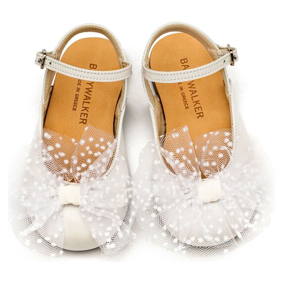 Babywalker Γαλλικό Σαμπό με Χειροποίητο Τούλινο Φιόγκο BW4859 Λευκό - Βαπτιστικό Παπούτσι για Κορίτσι στο Oneirokosmos