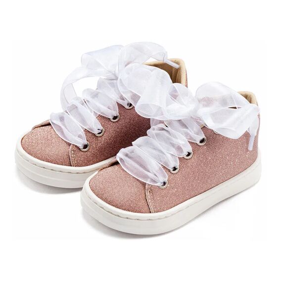 Babywalker Sneaker απο Ύφασμα και Δέσιμο Κορδέλα BW4864 Ροζ - Βαπτιστικό Παπούτσι για Κορίτσι στο Oneirokosmos