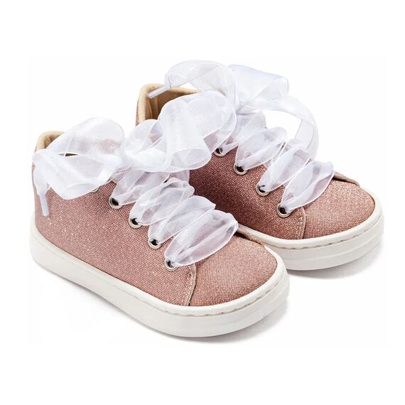 Babywalker Sneaker απο Ύφασμα και Δέσιμο Κορδέλα BW4864 Ροζ - Βαπτιστικό Παπούτσι για Κορίτσι στο Oneirokosmos