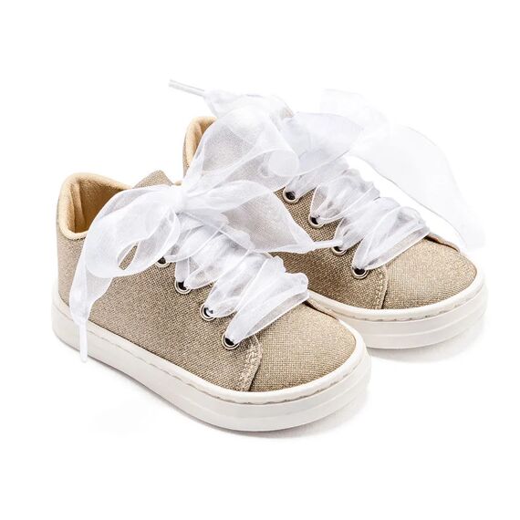 Babywalker Sneaker απο Ύφασμα και Δέσιμο Κορδέλα BW4864 Πλατίνα - Βαπτιστικό Παπούτσι για Κορίτσι στο Oneirokosmos