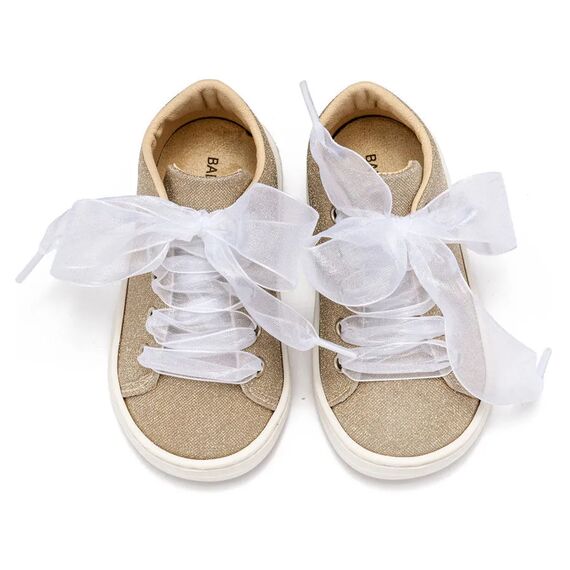 Babywalker Sneaker απο Ύφασμα και Δέσιμο Κορδέλα BW4864 Πλατίνα - Βαπτιστικό Παπούτσι για Κορίτσι στο Oneirokosmos
