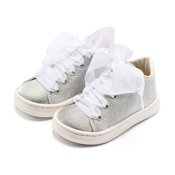 Babywalker Sneaker απο Ύφασμα και Δέσιμο Κορδέλα BW4864 Ασημί - Βαπτιστικό Παπούτσι για Αγόρι στο Oneirokosmos