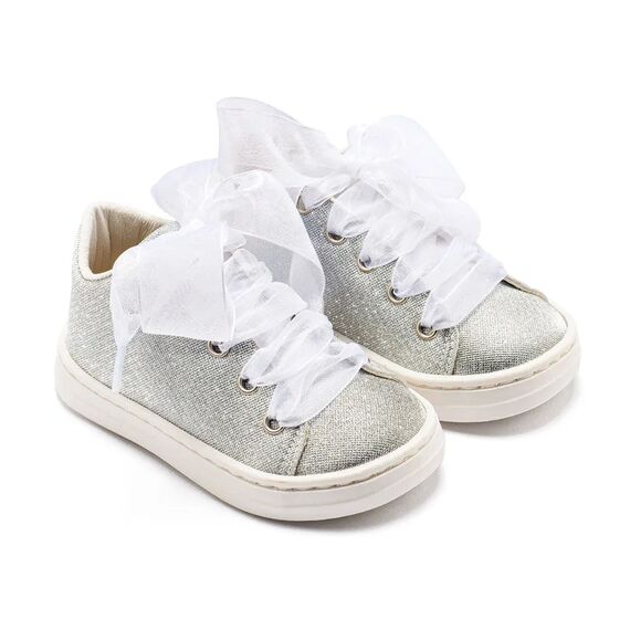 Babywalker Sneaker απο Ύφασμα και Δέσιμο Κορδέλα BW4864 Ασημί - Βαπτιστικό Παπούτσι για Αγόρι στο Oneirokosmos