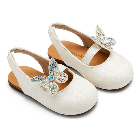 Babywalker Γαλλικό Σαμπό Διακοσμημένο με Στρασένια Πεταλούδα στο Πλάι EXC5881 Λευκό - Βαπτιστικό Παπούτσι για Κορίτσι στο Oneirokosmos