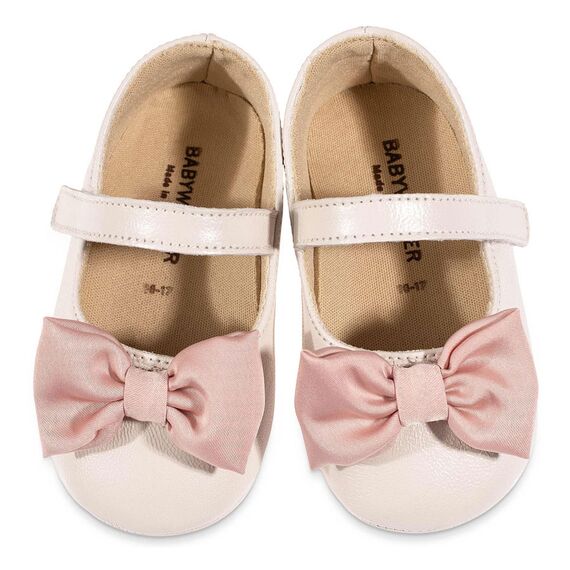 Babywalker Γοβάκι Μονή Μπαρέτα με Υφασμάτινο Χειροποίητο Φιογκάκι MI1646 Εκρού Ροζ - Βαπτιστικό Παπούτσι για Κορίτσι στο Oneirokosmos