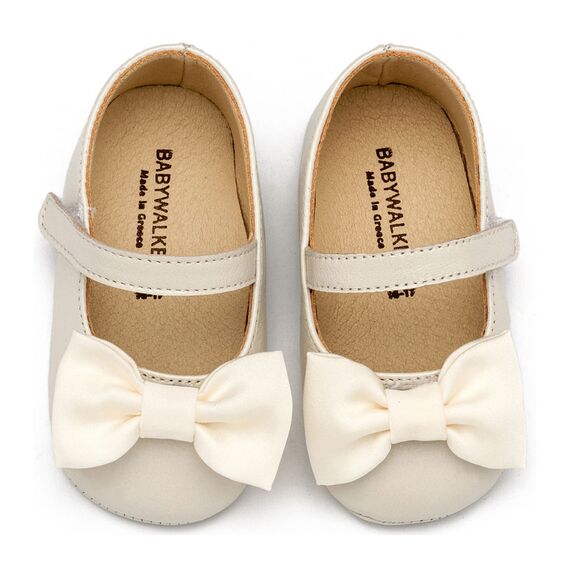 Babywalker Γοβάκι Μονή Μπαρέτα με Υφασμάτινο Χειροποίητο Φιογκάκι MI1646 Εκρού - Βαπτιστικό Παπούτσι για Κορίτσι στο Oneirokosmos