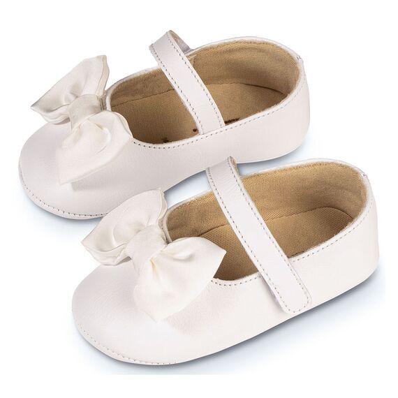 Babywalker Γοβάκι Μονή Μπαρέτα με Υφασμάτινο Χειροποίητο Φιογκάκι MI1646 Λευκό - Βαπτιστικό Παπούτσι για Κορίτσι στο Oneirokosmos