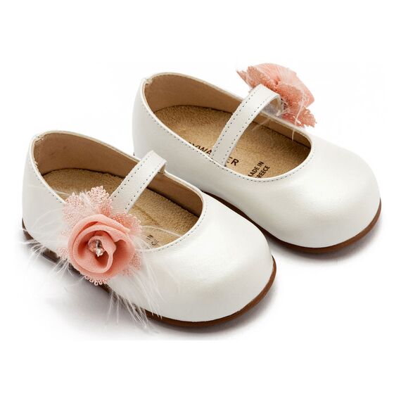 Babywalker Γοβάκι  Μονή Μπαρέτα με Λουλούδι  PRI2640 Εκρού Ροζ - Βαπτιστικό Παπούτσι για Κορίτσι στο Oneirokosmos