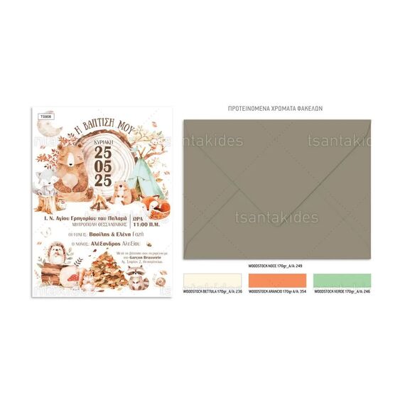Tsantakides Προσκλητήριο Βάπτισης  Forest Animals για Αγόρι 908 - Προσκλητήρια Βάπτισης για Αγόρι  στο Oneirokosmos