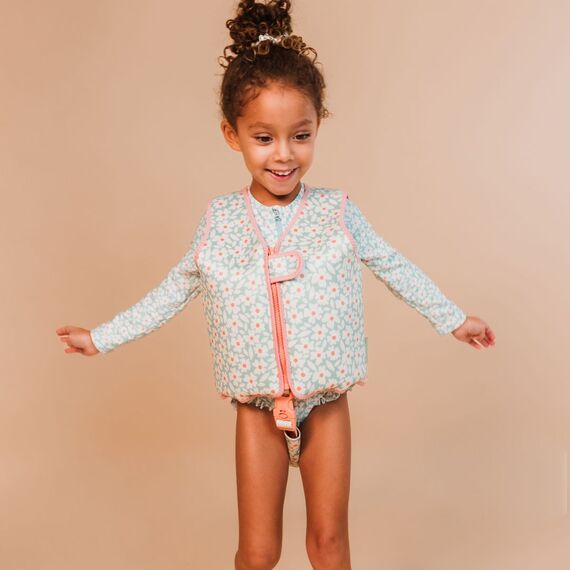 Swim Essentials: Σωσίβιο γιλέκο κολύμβησης με ιμάντα ασφαλείας για παιδιά 3-6 ετών "Green Flowers" SWE-2024SE1071 - Θάλασσα & Πισίνα στο Oneirokosmos