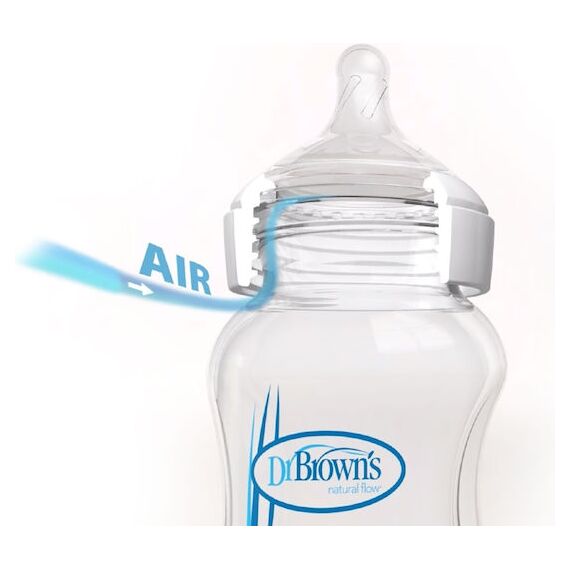 Dr Brown's μπιμπερό γυάλινο με φαρδύ λαιμό natural flow Options 270ml WB91740 - Μπιμπερό στο Oneirokosmos