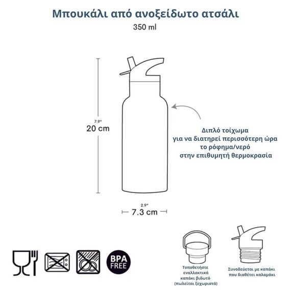 A lLittle Lovely Company Μπουκάλι με διπλό τοίχωμα από ανοξείδωτο ατσάλι 350ml - Animal Friends DBSSAF87 - Θερμός & Ισοθερμικά Προϊόντα στο Oneirokosmos