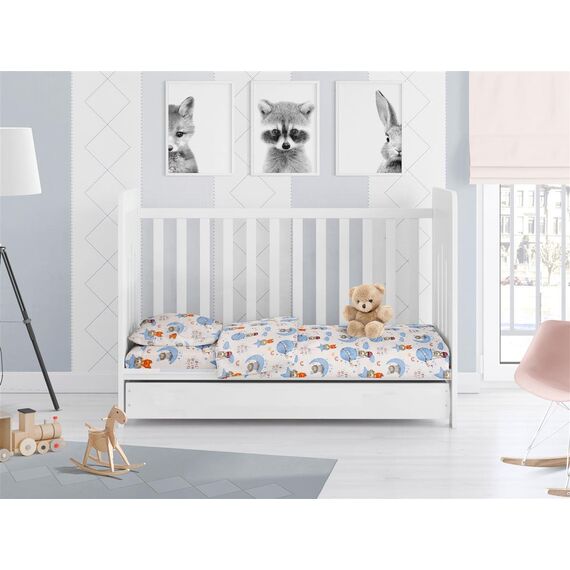 Dimcol Σετ Βρεφικά Σεντόνια Κούνιας 3τμχ 100% Cotton Bebe Reach the stars 191 120X160 Sky blue - Σεντόνια Κούνιας στο Oneirokosmos