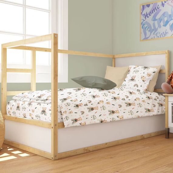 Dimcol Σετ Βρεφικά Σεντόνια Κούνιας 3τμχ 100% Cotton Bebe Cloudy Bear 581 120X160  White-Olive - Σεντόνια Κούνιας στο Oneirokosmos
