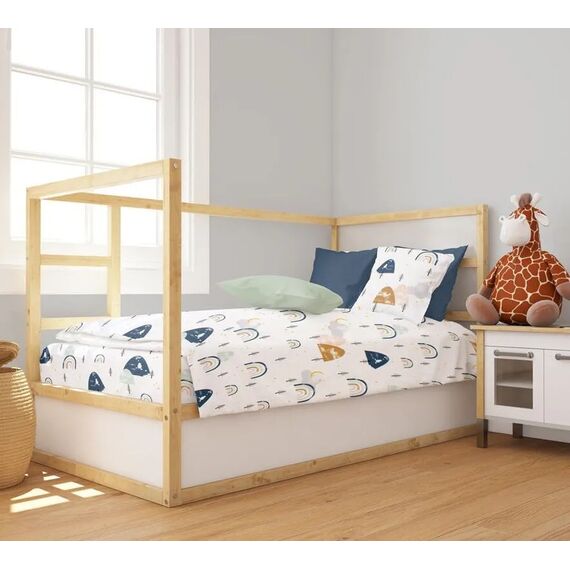 Dimcol Σετ Βρεφικά Σεντόνια Κούνιας 3τμχ 100% Cotton Bebe Rainbow 574 120X160 White-Blue - Σεντόνια Κούνιας στο Oneirokosmos