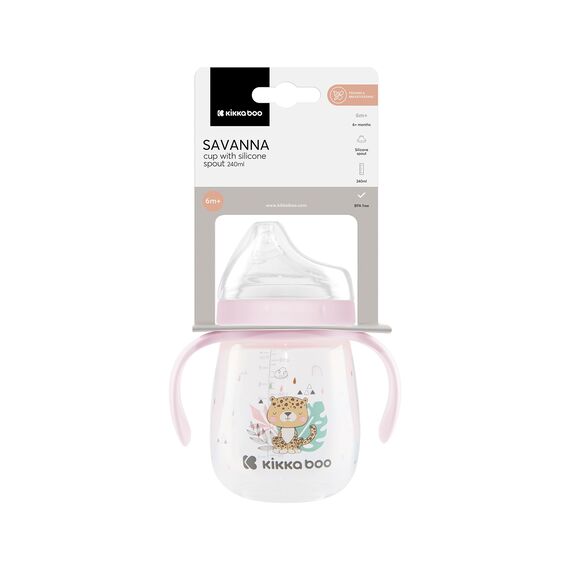 Kikka Boo Εκπαιδευτικό Κύπελλο με Στόμιο Σιλικόνης 240ml Savanna Ροζ 31302030061 - Εκπαιδευτικά Ποτηράκια στο Oneirokosmos