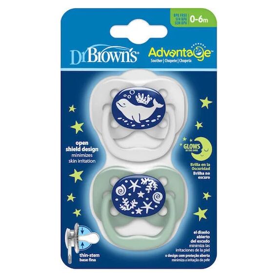 Dr. Brown's πιπίλα Advantage Night πιπίλα Σιλικόνης, Blue  0-6m  2τμχ PA12004 - Πιπίλες στο Oneirokosmos