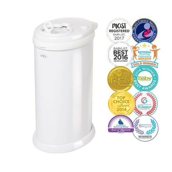 Ubbi: Κάδος για πάνες από ατσάλι με κλειδαριά ασφαλείας White UB-10000 - Προϊόντα υγιεινής φροντίδας στο Oneirokosmos