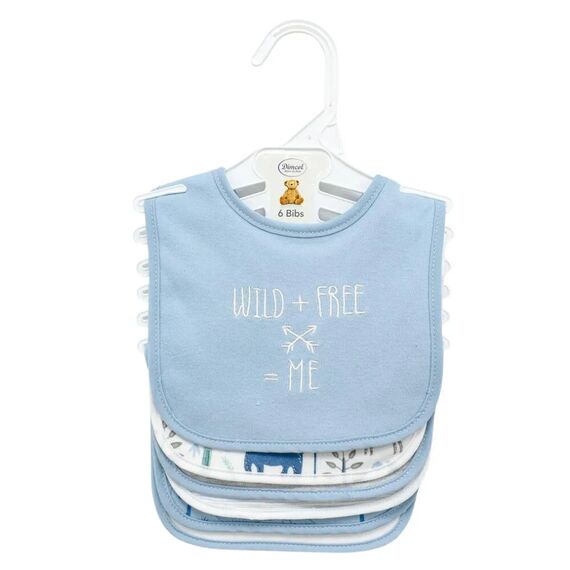 Dimcol Σαλιάρα Interlock & Επένδυση Terry με Velcro bebe Σετ 6 Τεμ. Wild 23 30X20 Sky Blue 60/40 Cott/Pol - Σαλιάρες στο Oneirokosmos