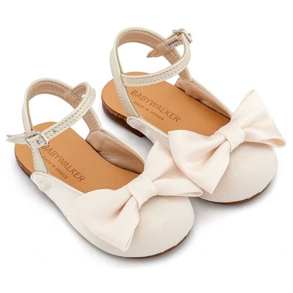 Babywalker Γαλλικό Σαμπό με Σατέν Φιόγκο  BW4855 Εκρού - Βαπτιστικό Παπούτσι για Κορίτσι στο Oneirokosmos
