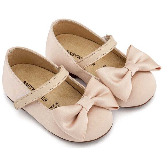 Babywalker Γοβάκι Μονή Μπαρέτα με Σατέν Φιόγκο  BW4870 Μπεζ - Βαπτιστικό Παπούτσι για Κορίτσι στο Oneirokosmos